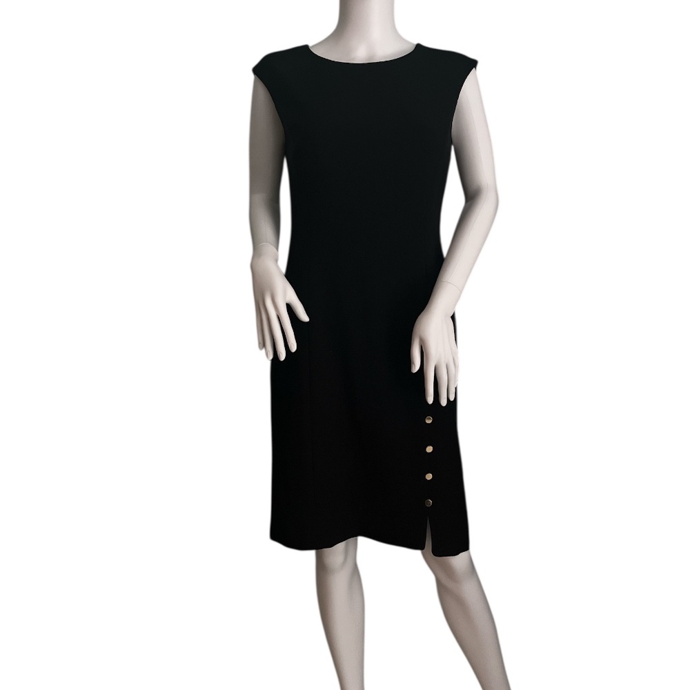 NWOT Kasper Black Cap Sleeve Midi Sheath Dress 4